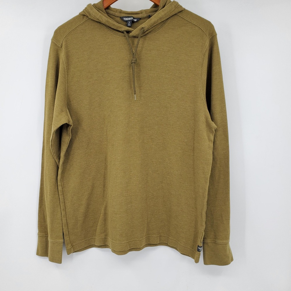 Toad&Co Mens Framer Dos Hoodie Olive Green Brown Waffle Knit Thermal Large Top